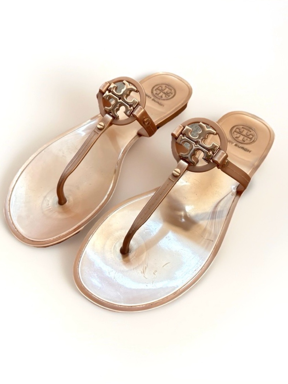 Tory Burch Mini Miller Jelly Sandals Rose Gold Size 7 Flat Thong Slip-on Shoes - Picture 7 of 16